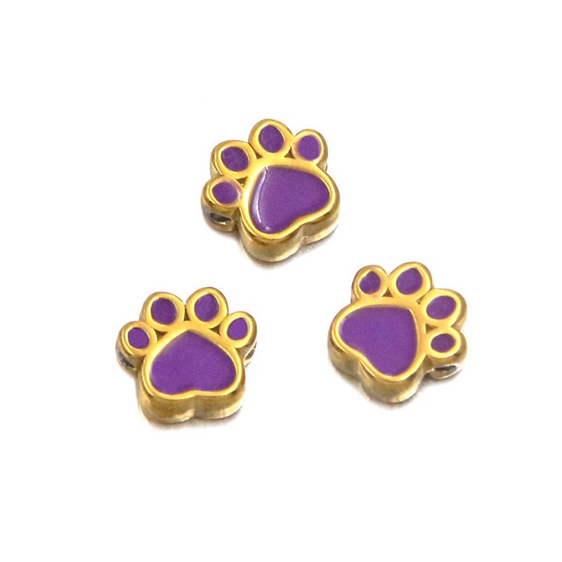 7x7mm Colorful Enamel Animal Paw Print Stainless Steel Spacer Beads for DIY Jewelry