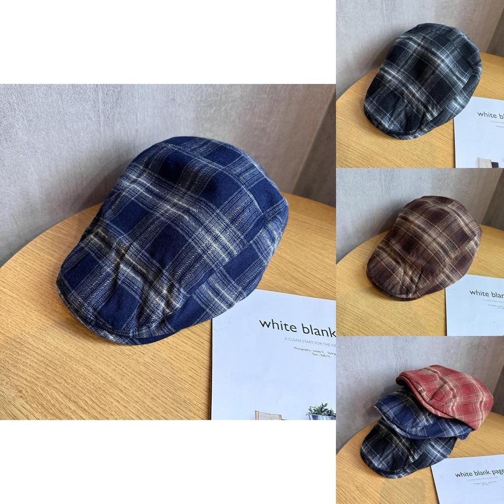 Vintage karierte Schiebermütze mit atmungsaktiver Baumwolle für Damen Frühling und Sommer