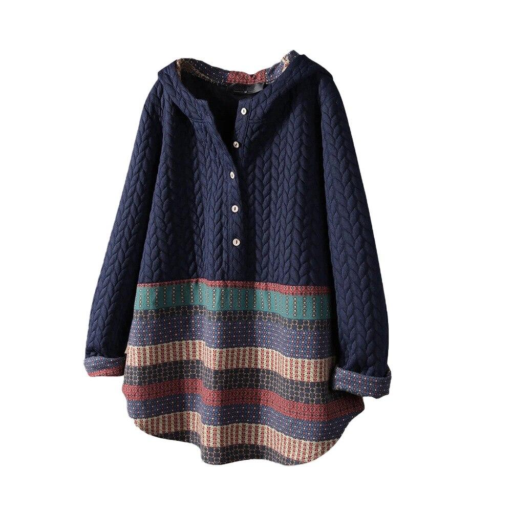 

Осень-зима, винтажные повседневные пуловеры с сращиванием, женский лоскутный свитшот в полоску, пальто, вязаные свитера, женский топ с капюшоном XXXL синий