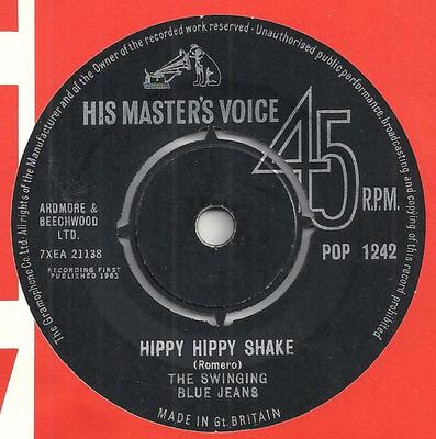 7inch Record SWINGING BLUE JEANS  Hippy Hippy Shake POP1242 His Masters Vo 1963 UK Rock Used