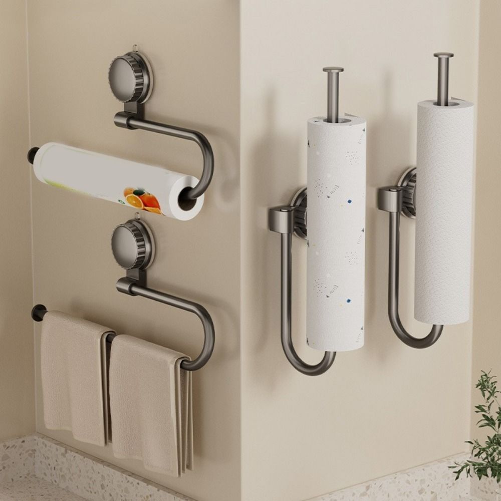Practical Aluminum Suction Cup Tissue Holder No Punch Durable Cling Film Storage Rack Wall Mounted Towel Storage Rack Kitchen