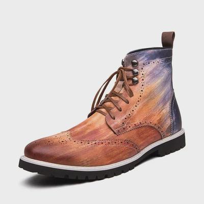 2020 Herbst/Winter Retro High-Top Leder Motorrad Herrenstiefel, Lässiges geschnitztes Design, Große Größe