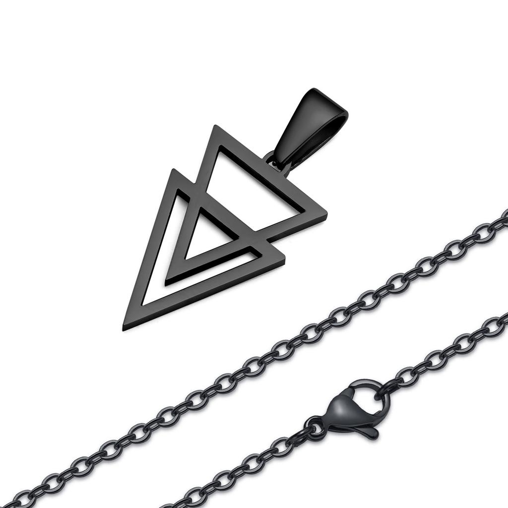 Men's Stainless Steel Hollow Double Triangle Necklaces,Waterproof Metal Geometric Pendant Collar with O Chain