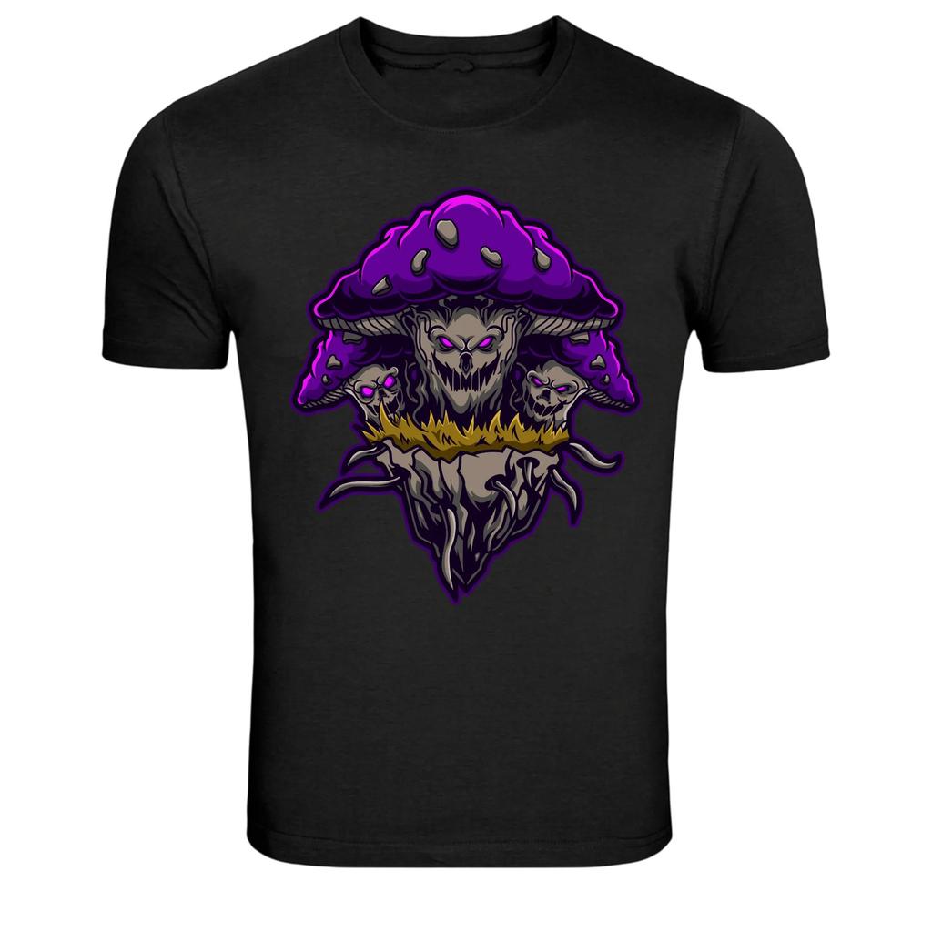 Dark Mushroom Skull Fantasy Graphic T-Shirt