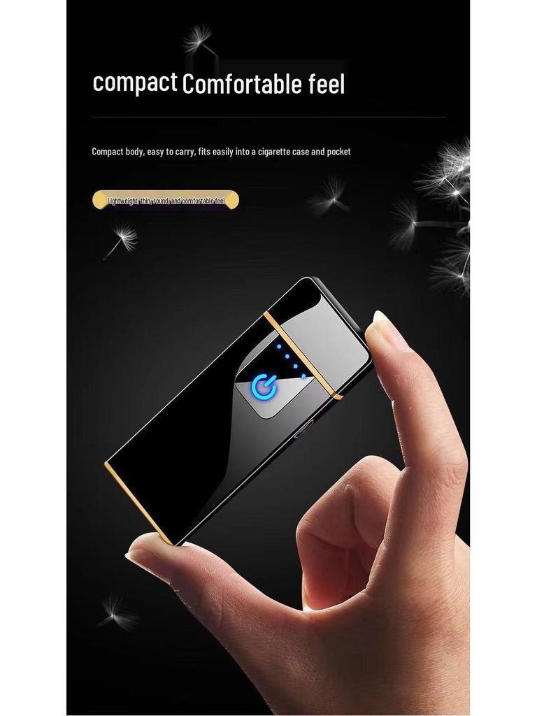 Men's Rechargeable High-Power Windproof Flip Lighter - Sleek Black Technology Design
