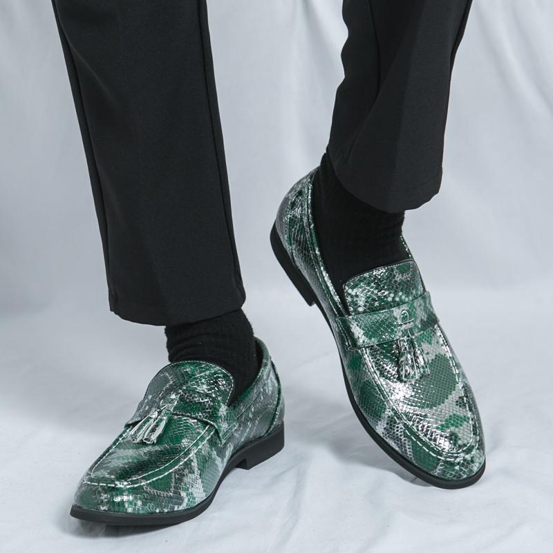 Fashion BRAND LEATHER SHOES BROWN BLACK SLIP ON SNAKE PRINT MEN'S CASUAL SHOES WEDDING OFFICE BANQUET CASUAL LOAFERS MEN