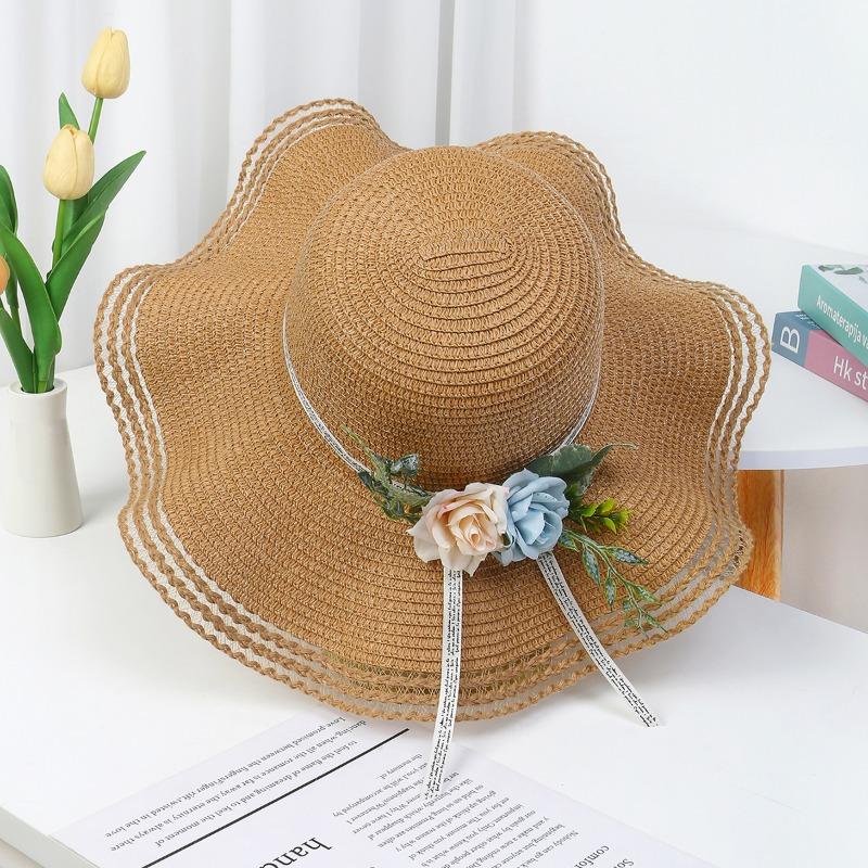 Lace Bow Big Brim Straw Hat Seaside Beach Sunscreen Hat Ladies Pretty Sun Hat