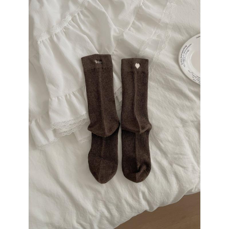 

Ladies Autumn Winter Letters AB Heel Love Embroidered Solid Color Outer Wear Fashion Tube Pile Socks 1 pair кавовий