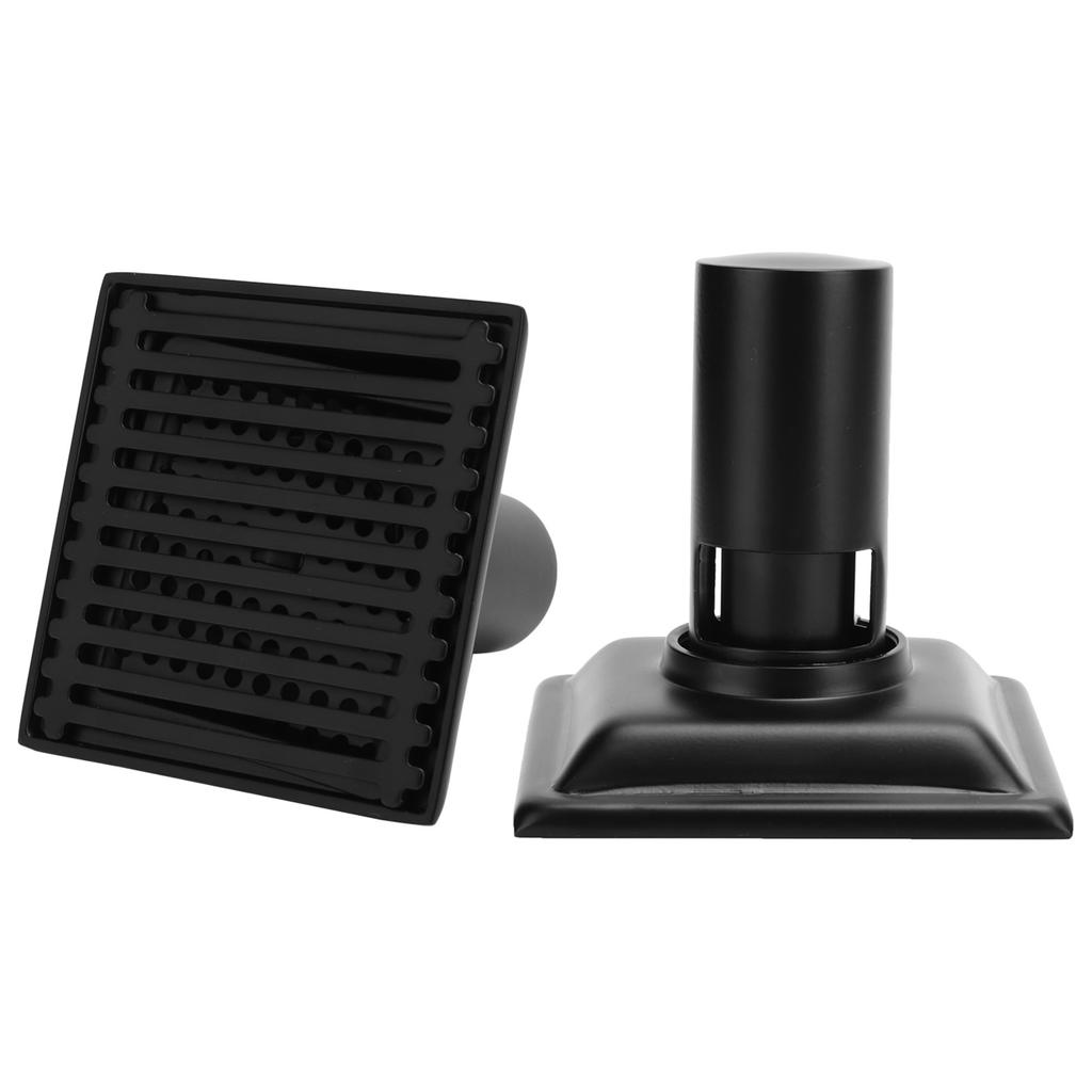 Floor Drain with Removable Cover Grille Square Shaped Shower Drain 10x10cm Black