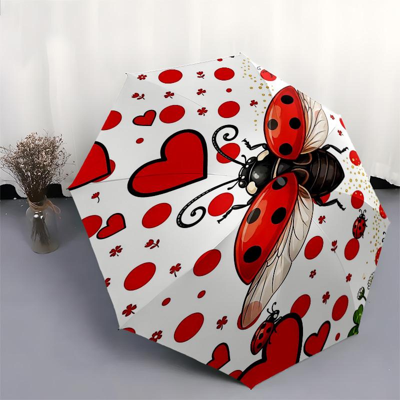 1PC ladybug hearts Umbrella-8-Rib Reinforced, Automatic Open, Lightweight & Durable, Fashion Accessory for Outdoor, Beach L0411