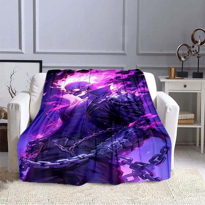 Flame Skeleton Motorcycle digital-printed polyester Bedroom velvet flannel cover blanket Fleece soft cover blankets for beds