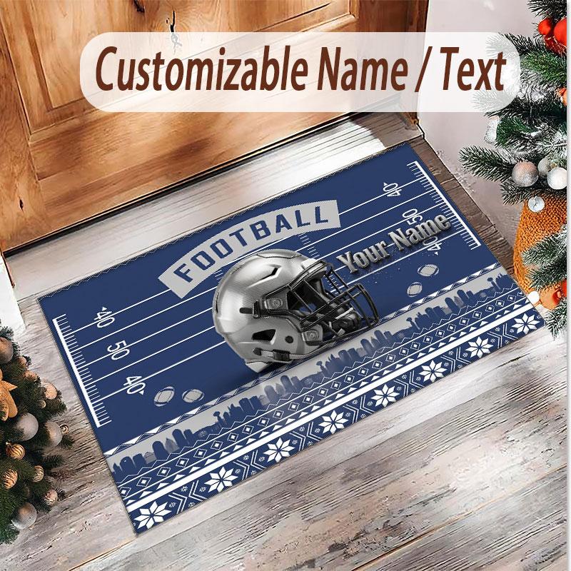 American Football Theme Soft Crystal Velvet Rug Custom Name & Text Print Non Slip Floor Rug for Bedroom Living Room