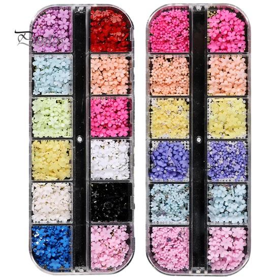 1 Box 3D Flower Nail Charms Multifunctional 12 Grid Design Phone Cases DIY Crafts Nail Art Supplies for Women