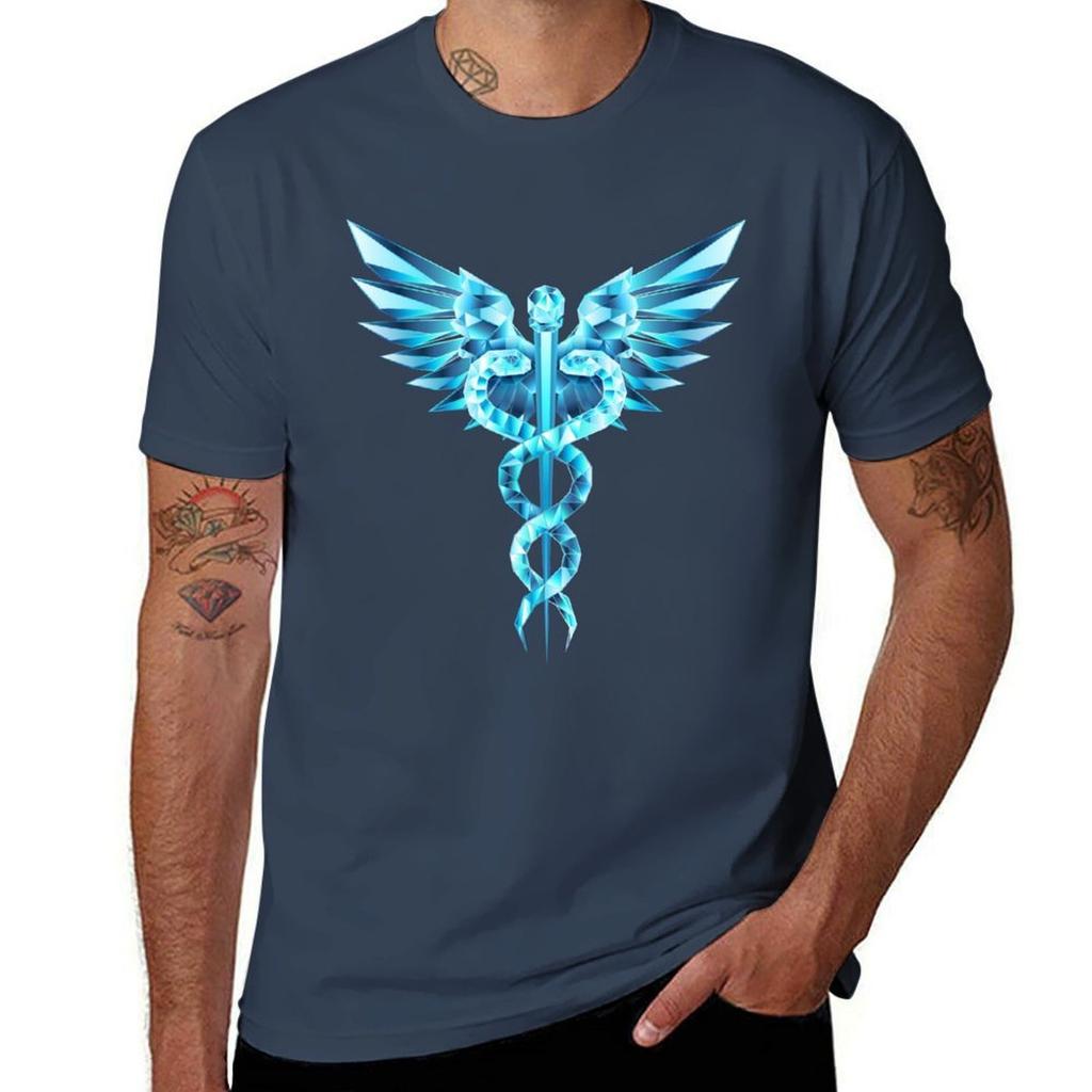 Caduceus Crystal Symbol On Black Background Tshirt Basic Comfort Fit Tshirt For Unisex