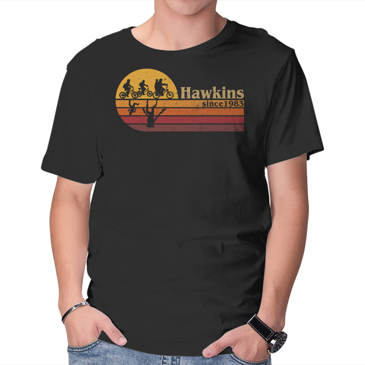 Unisex Crew Neck T-Shirt Vintage Hawkins Graphic Short Sleeve Casual Tee XXXL
