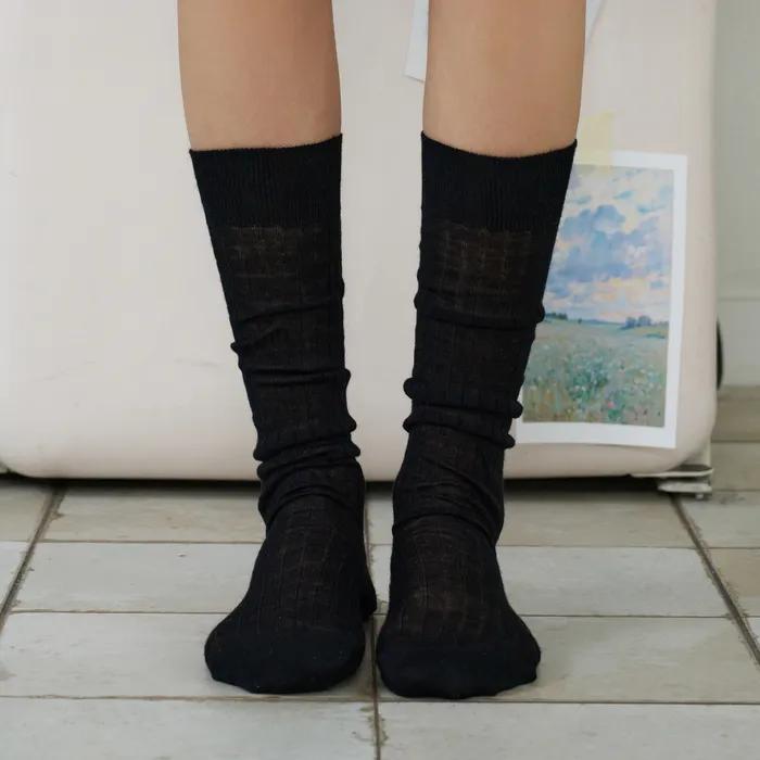 [BIARRITZ/26SS] Voluminous Wool Blend See-through Knee Socks 2 Colors