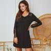 Long Sleeve Nightgowns for Women V Neck Lace Patchwork Nightshirts Fake Placket Button Down Mini Nightdress