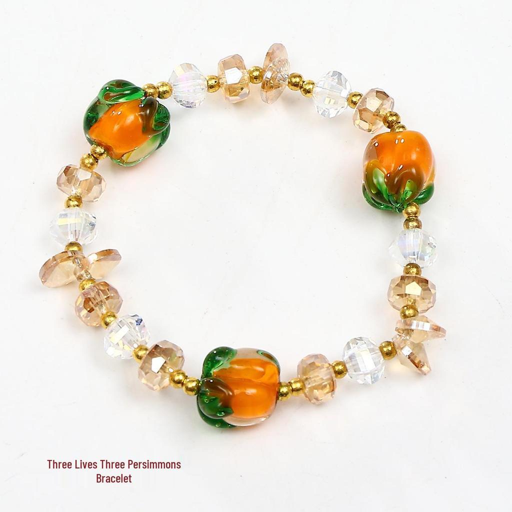 New Chinese Style Persimmon Ruyi Glass Bracelet: Original Crystal Mori Design for Summer