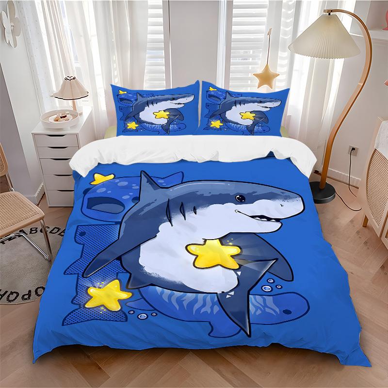 

3pcs bedding set Shark Star Includes 1 Comforter + 2 Pillowcases, Without Pillow Inserts, Soft Comfortable, Lightweight Breathable130 135x200cm