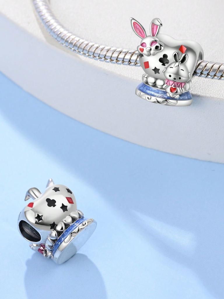 Charms Plata Little Girl Rabbit Bow Beads Charm Copper Plated Fit Charms Copper Original Bracelet For Jewelry Making Diy Charm