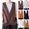 Women's Sleeveless Cotton Linen Vest Button Down V Neck Waistcoat Jacket