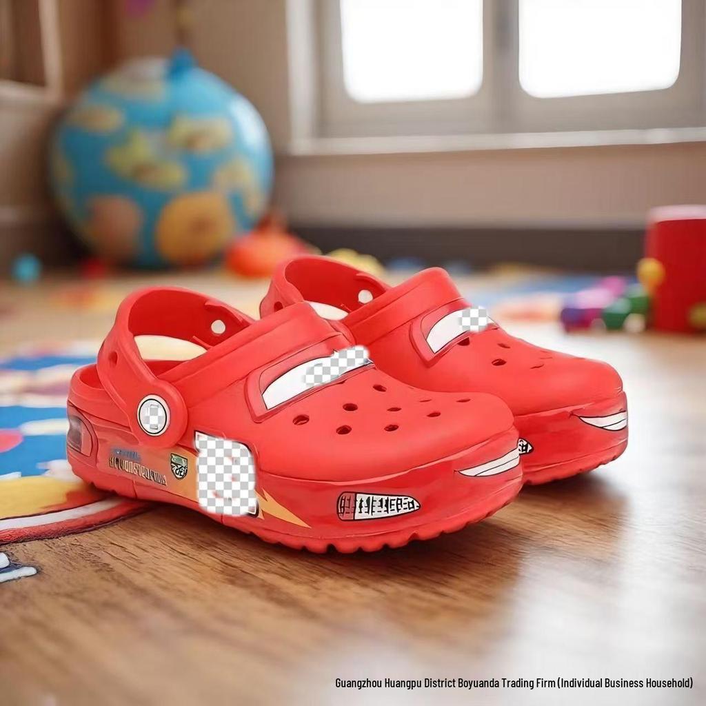 Kids' McQueen Car Light-Up Sandals: Non-Slip Casual Beach Shoes