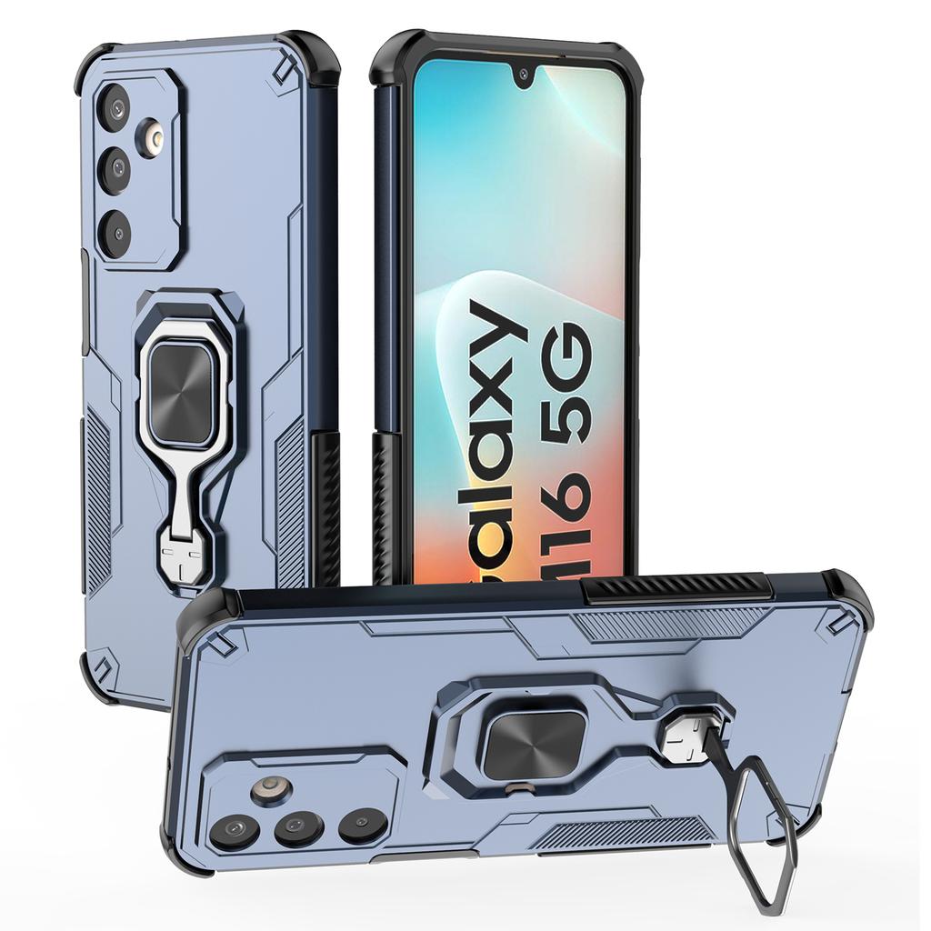 For Samsung Galaxy M16 5G Case Rotatable Ring Kickstand PC+TPU Shockproof Phone Cover