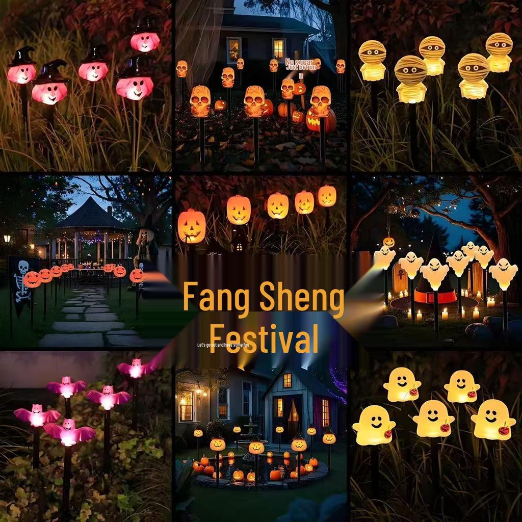 Solar-Powered Halloween Pumpkin Skeleton Ground Lights - Waterproof Outdoor Garden Decor