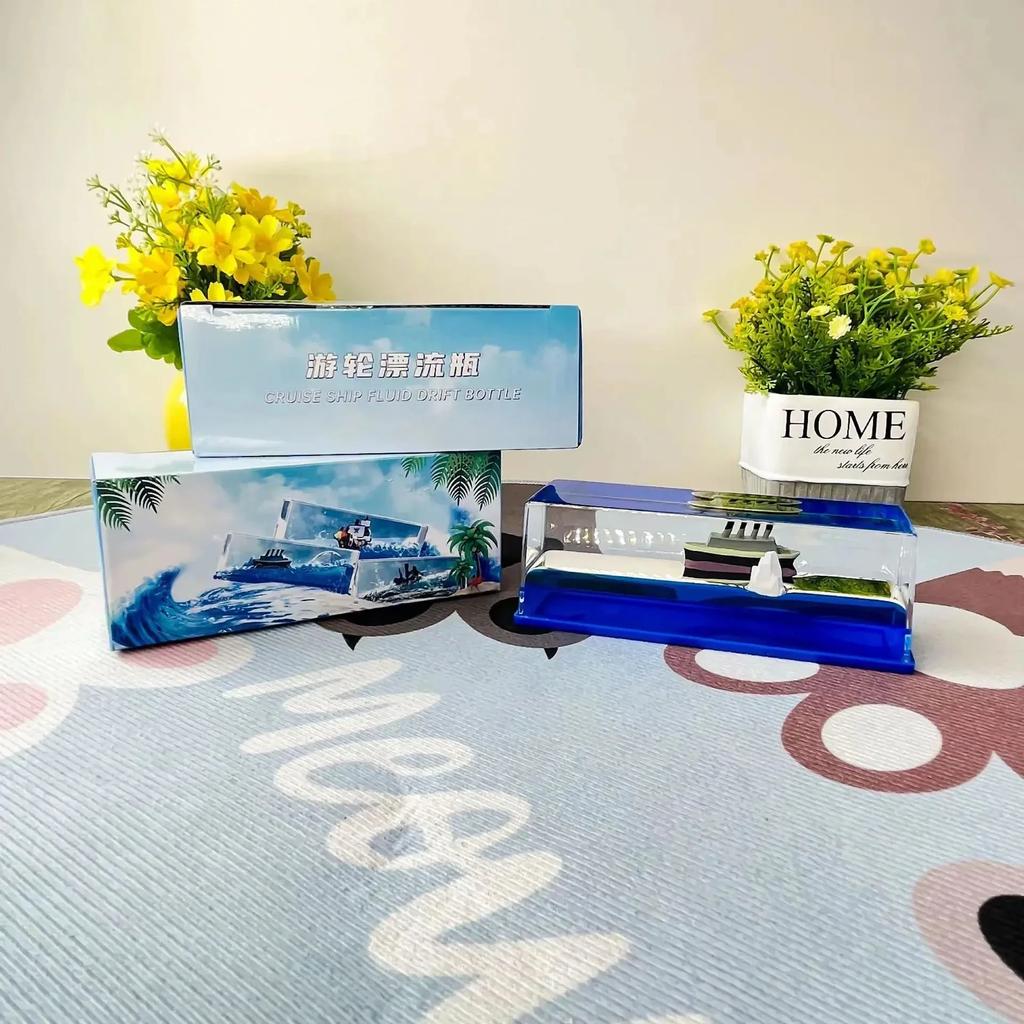 Kreativní tekutá láhev s driftem výletní lodi, stolní dekorace, dárek k narozeninám, dekompresní dekorace, přesýpací hodiny, ozdoba do auta, dárek