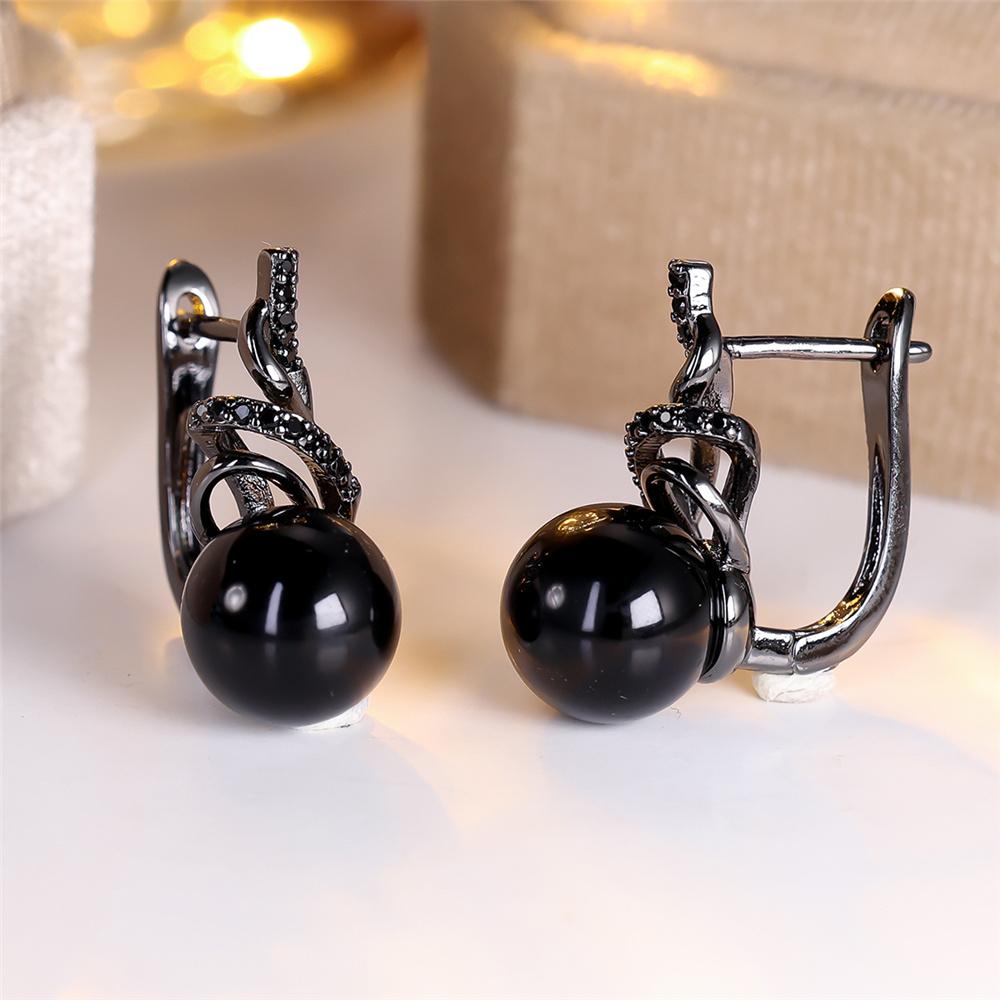 Charm Female Small Black Zircon Stone Hoop Earrings Vintage Fashion Gold Color Wedding  For Women