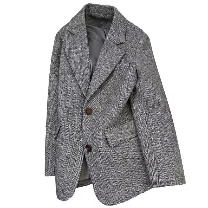 Spring Autumn Retro Temperament Long Sleeve Ladies Blazer Coat Korean Version Loose Elegant Women's Casual Suit Jacket