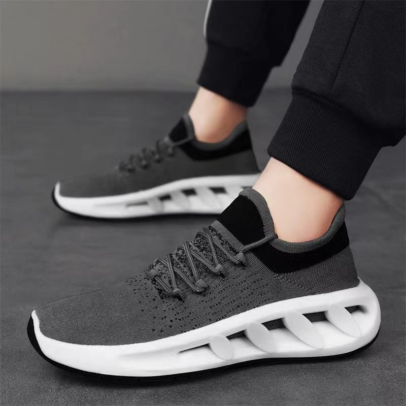 

Мужская прогулочная обувь без шнуровки Теннисные туфли на шнуровке Нескользящие кроссовки Легкая тренировочная обувь Дышащая трикотажная сетка Модные мужские кроссовки 44