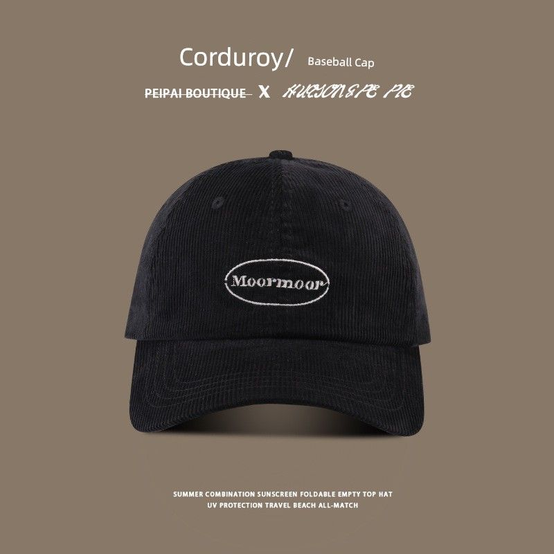 

Corduroy Baseball Cap Autumn and Winter Easiest for Match Couple Peaked Cap Korean Street Casual Sun Hat Outdoor Sun Hat C3198 round Embroider Moor corduroy cap M(56-58cm)