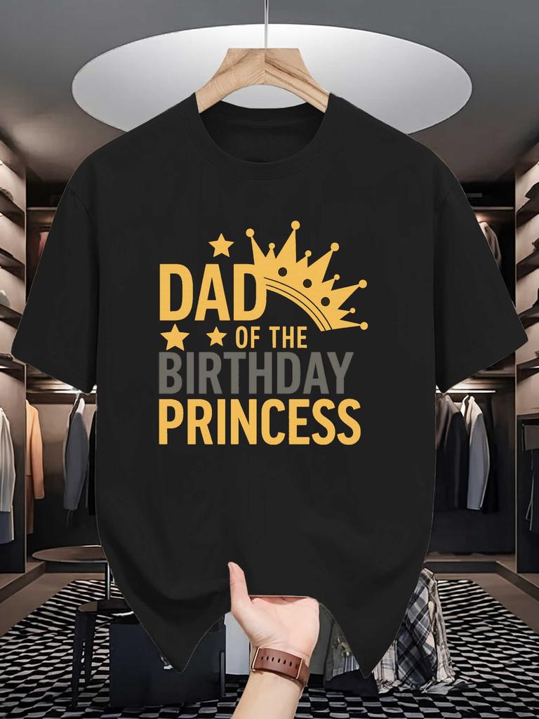 Unisex Summer Short Sleeve Tee Dad Of The Birthday Princess Crown Print Casual Loose Crew Neck Fashion Streetwear Daily Basic Top