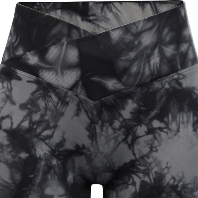 European & American Tie-dye V-Waist Yoga Shorts for Women - Hip-lifting, Three-point Design