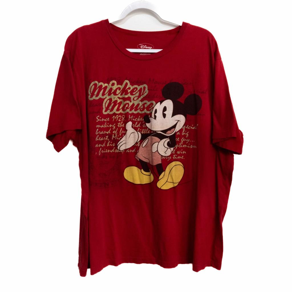 Disney Mens Red T-Shirt Mickey Mouse Cotton Round Neck Short Sleeve Size 3X