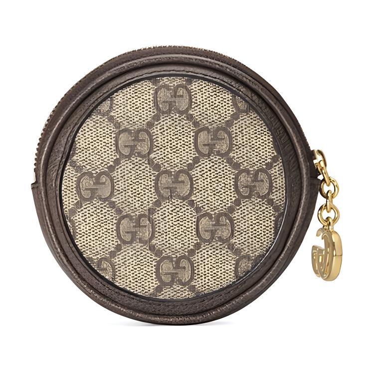 Gucci Ophidia Logo Stripe Trim Canvas And Leather Round Coin Purse Clutch Women Clutch Ebony Brown 574840-96IWG-8745