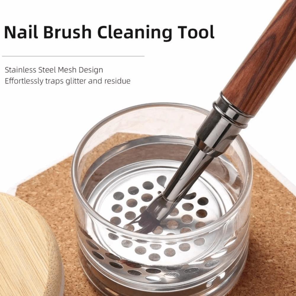 Round Nail Brush Cleaner Cup Transparent Glass Brushes Washing Cup Acrylic Brushes