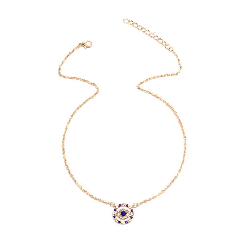 Wish New Jewelry Full Diamond Devil's Eye Necklace Fashion Gold Plated Collarbone Chain Pendant Female