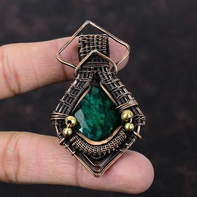 Faceted Zambian Emerald Pendant Copper Wire Wrapped Gemstone Pendant Handmade Jewelry Amazing Pendant Copper Wire Wrap Jewelry Gift For Mom