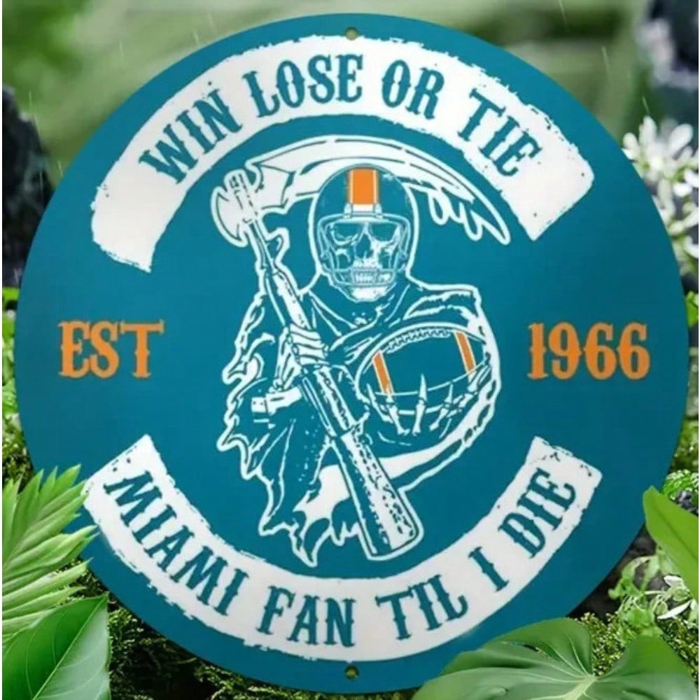 Винтажная потертая металлическая табличка Miami Dolphins Декор для мужской комнаты Гаража Коллекционный Подарок 20x20