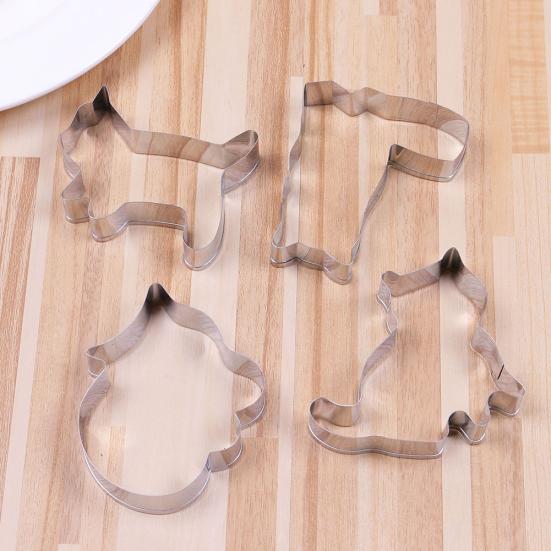 4Pcs Lovely Cat Stainless Steel Cookies Cutter DIY Fondant Pastry Biscuits Mold