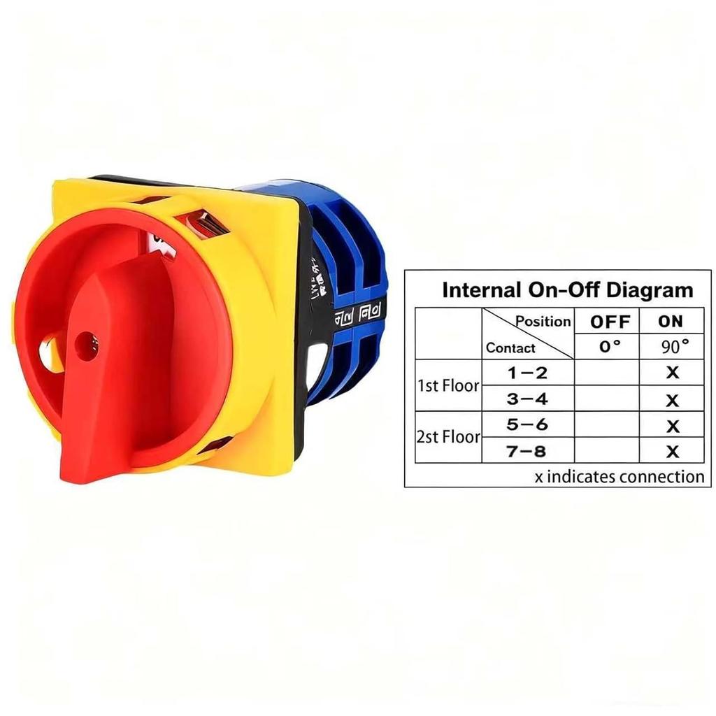 1pcs LW26-20/2GS 20A 25A 4 Pole Rotary Cam Transfer Switch, 2 Position ON-Off Changeover Switch with Padlock 8 Terminals Main Switch(25A)