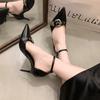 Comemore New Pointed Toe Pumps for Women Shallow Mouth Metal Buckle Thin High Heels Women's Shoes Hollow Single Shoes