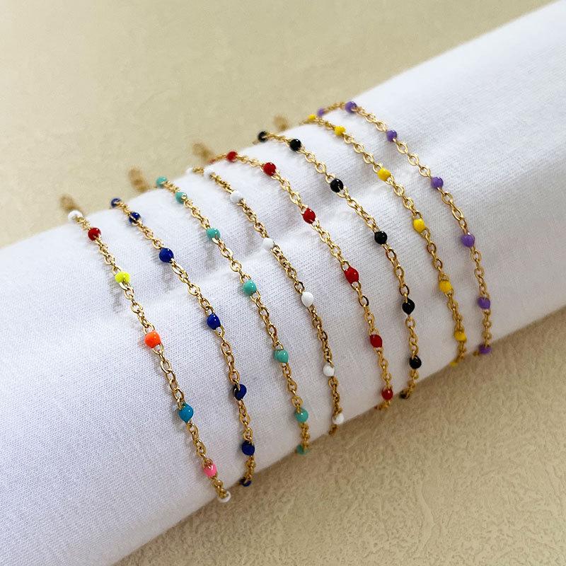 Gold Purple Beaded Chain Bracelet – Dainty Enamel Bead Minimalist Jewelry, Sweet Everyday Gift for Women