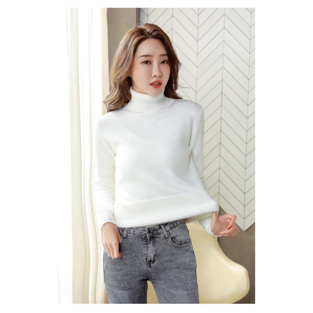 One Piece Velvet Fabric, High Neck Sweater for Women In Autumn and Winter, with Thickened Velvet Lining and A Base Knit Sweater