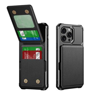Vertical Cards Solt Wallet Leather Case For iPhone 15 16 Pro Max 14 Plus 13 12 11 Anti-Fall Stand Bracket Double Magnetic Clasp