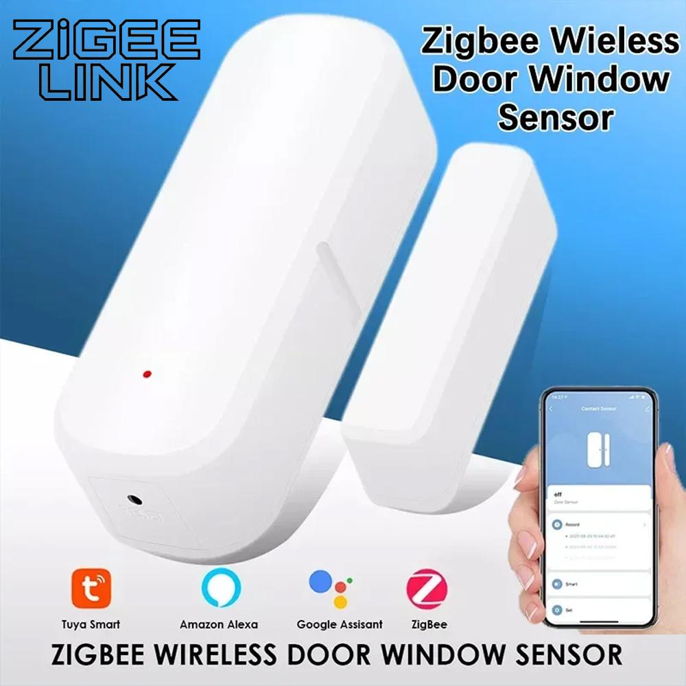 Tuya ZigBee Door Window Sensor Smart Life APP Magnetic Alarm Detector Real Time Home Security Open Close Monitoring Alexa Google