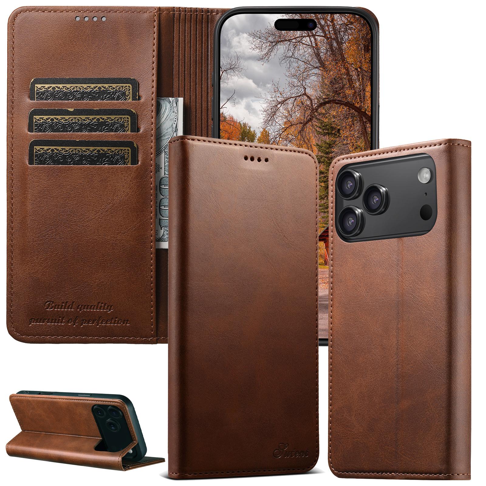 

Business Magnetic Leather Wallet Cards Solt Phone Case For iPhone 17 Pro Max 16 Plus 15 14 13 12 Bag Flip Book Kickstand Cover iPhone 15 Pro Max коричневий