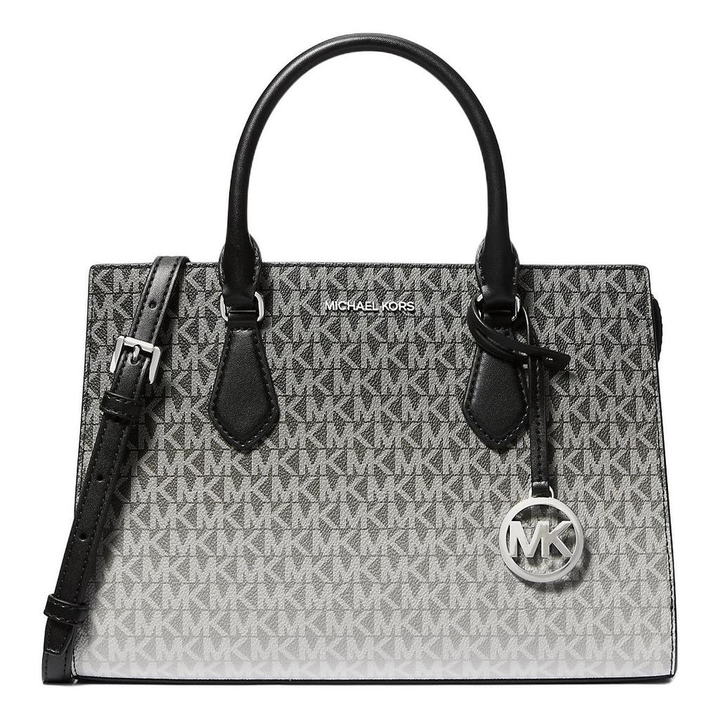 Michael Kors Mk Sheila Allover Logo Print Zip Closure Coated Canvas Shoulder Bag Women handbags Black 35R5S6HS8B-BLACK